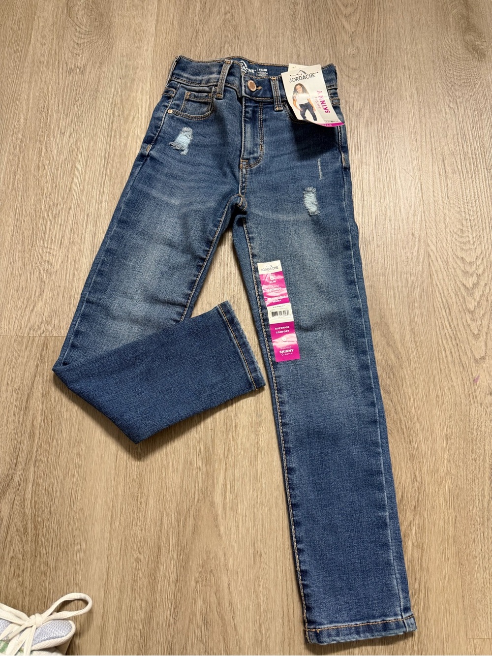 Jordache Girls' Medium Wash Blue Distressed Skinny Jeans